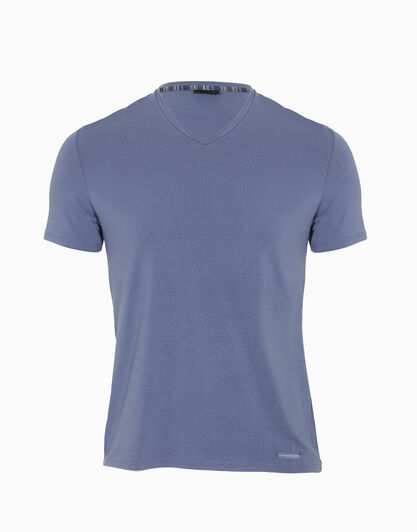 Maglia manica corta blu polvere in cotone modal con scollo a V , , LOVABLE