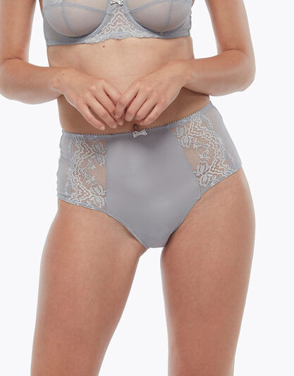 Slip alto grigio in microfibra, tulle plumetis e pizzo, , LOVABLE