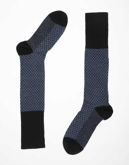 Calze lunghe da uomo, nero e blu, , LOVABLE