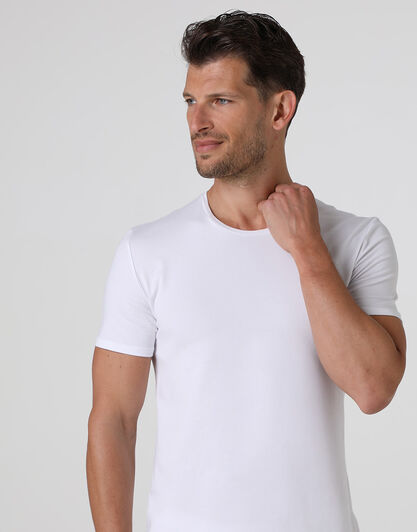 T-shirt girocollo Supima Premium Cotton in cotone elasticizzato, bianca, , LOVABLE