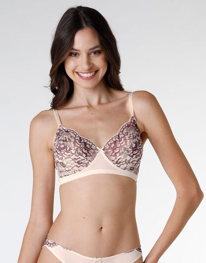 Reggiseno senza ferretto Sophisticated Lace in pizzo e tulle, avorio e bordeaux, , LOVABLE
