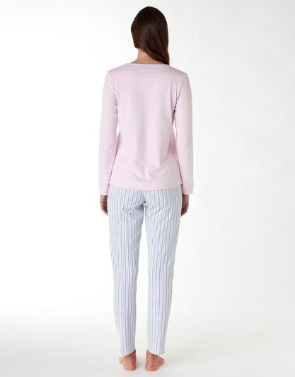 Pigiama lungo donna in 100% cotone interlock, rosa, , LOVABLE