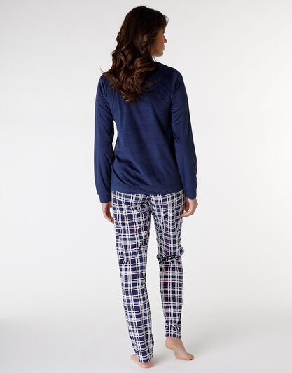 Pigiama lungo, blu con stampa a quadri, , LOVABLE