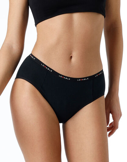 NUOVA Culotte da ciclo lavabile in cotone biologico certificato, colore nero, flusso abbondante, , LOVABLE
