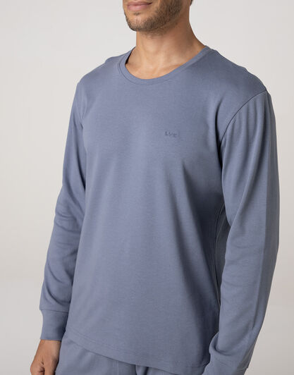 Pigiama Lungo Girocollo in Interlock, grigio azzurro, , LOVABLE