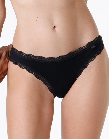 Slip Mini Lovely in cotone elasticizzato e pizzo, nero, , LOVABLE