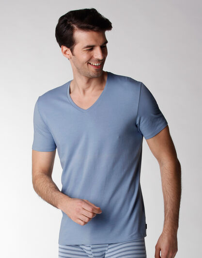 T-shirt manica corta uomo in cotone elasticizzato Supima, azzurro polvere, , LOVABLE