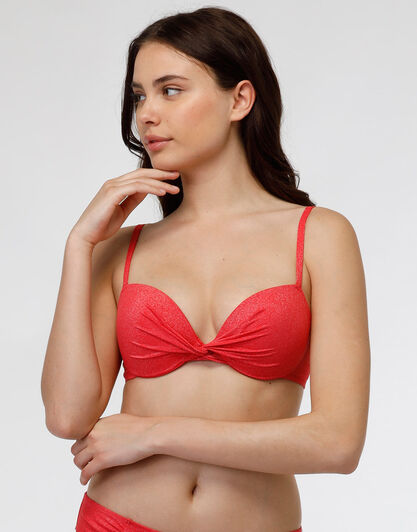 Costume reggiseno push-up in microfibra Plain Lurex, corallo, , LOVABLE