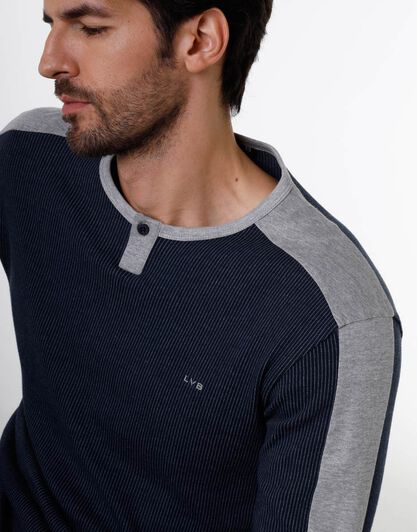Pigiama lungo uomo in cotone interlock, blu navy, , LOVABLE
