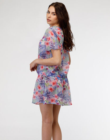 Mini abito in chiffon, stampa tropicale con fiori, , LOVABLE