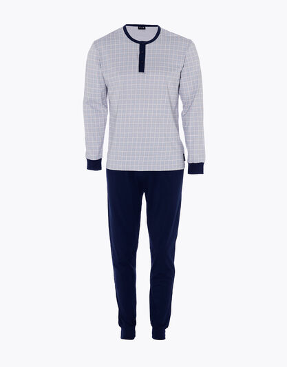 Pigiama lungo uomo in 100% cotone, grigio stampato, , LOVABLE