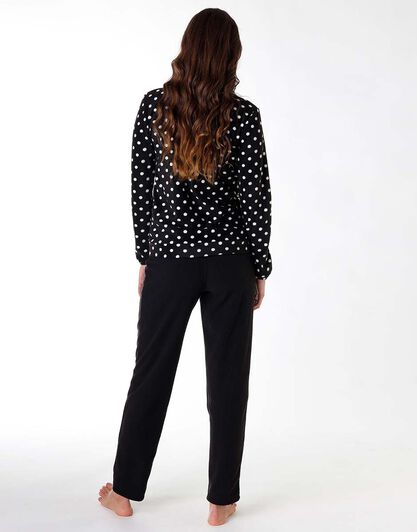 Homewear donna lungo in micropile, nero con pois, , LOVABLE
