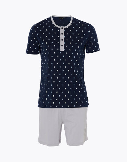 Pigiama corto uomo in 100% cotone, blu navy stampato, , LOVABLE