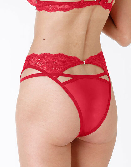 La Senza – Brasiliano sgambatura a vita alta in pizzo e tulle, rosso , , LOVABLE