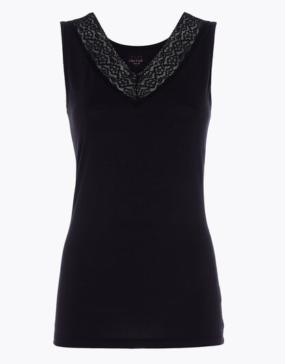 Canotta Donna Warm & Soft in Viscosa Spalla Larga con Pizzo, nera, , LOVABLE