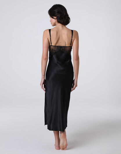 Sottoveste Lunga L'Elegance in seta e modal, nero, , LOVABLE