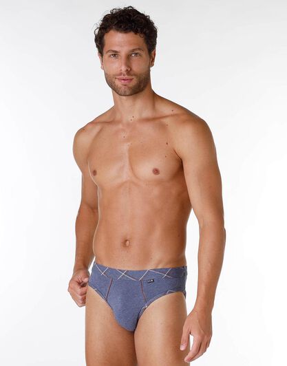 Slip uomo in cotone elasticizzato, blu melange, , LOVABLE