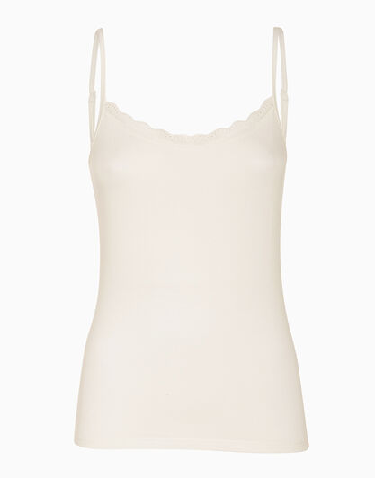 Top donna Basic Soul in viscosa con balza in pizzo, avorio, , LOVABLE