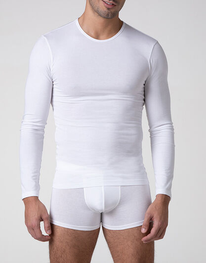 Maglia girocollo manica lunga Warm Sensation in Stretch Cotton, bianco,  Maglia girocollo manica lunga Warm Sensation in Stretch Cotton, bianco, , LOVABLE