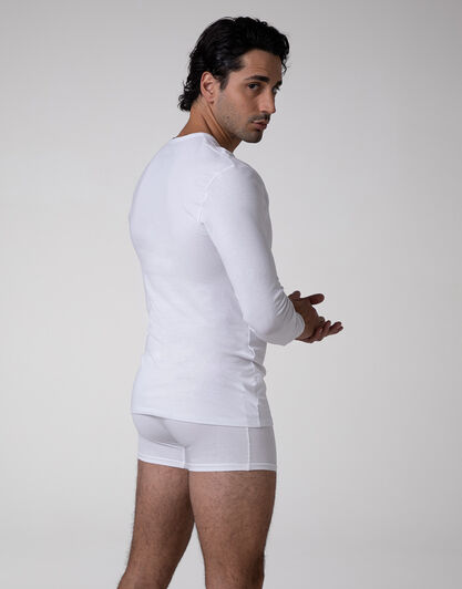 Maglia Manica Lunga scollo a V Cool Sensation in Stretch Cotton, bianco, , LOVABLE