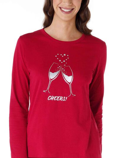 Pigiama donna lungo in 100% jersey di cotone, rosso, , LOVABLE