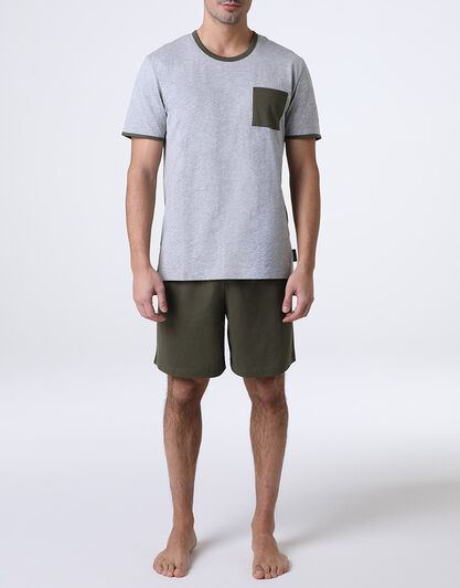 Pigiama Corto Girocollo in Jersey, grigio melange,  Pigiama Corto Girocollo in Jersey, grigio melange, , LOVABLE