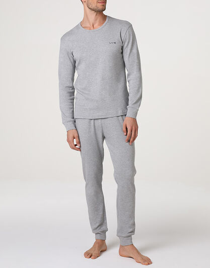 Pigiama Lungo Girocollo Interlock, grigio melange,  Pigiama Lungo Girocollo Interlock, grigio melange, , LOVABLE