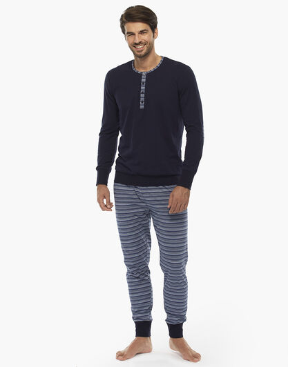 Pigiama manica e gamba lunga, blu notte, in jersey 100% cotone  , , LOVABLE