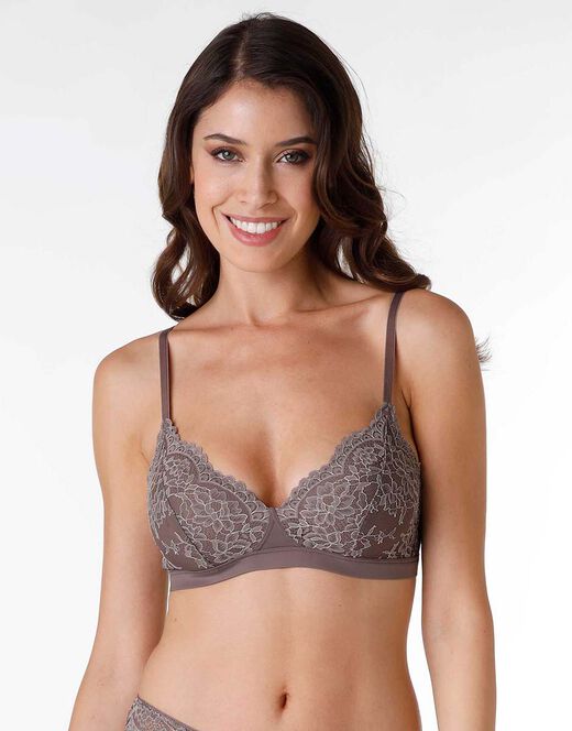 Reggiseno senza ferretto in pizzo e microfibra Stylish Lace, marrone visone