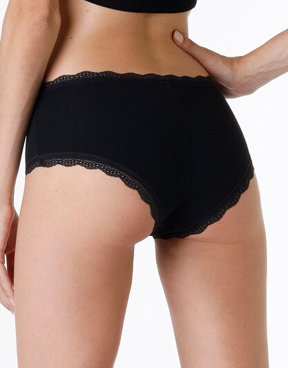 Shorty lovely in cotone elasticizzato e pizzo, nero, , LOVABLE