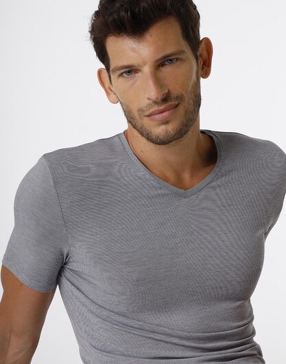T-shirt con scollo a V Micromodal Fil a Fil, grigio melange, , LOVABLE