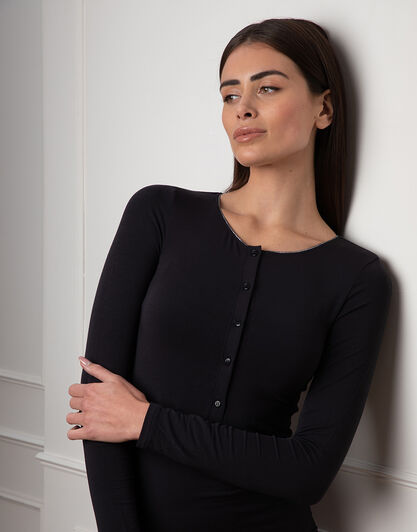 Maglia Manica Lunga Serafino Lungo Micromodal, nero, , LOVABLE