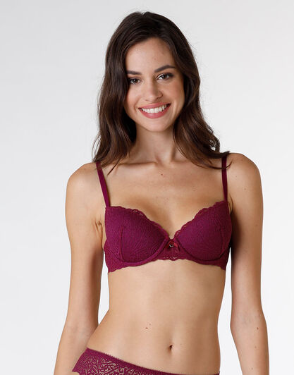 Reggiseno imbottito con ferretto Exquisite Lace, bordeaux, , LOVABLE