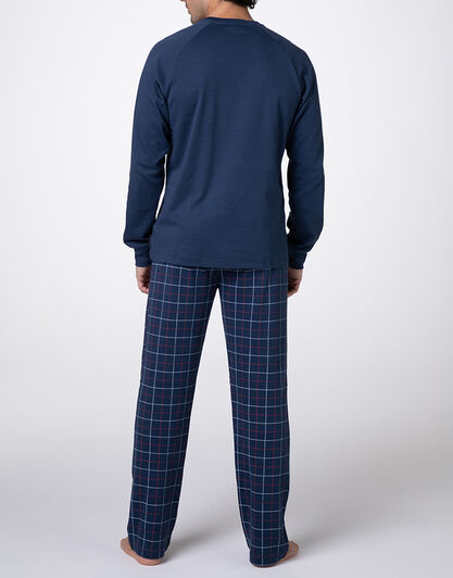 Pigiama Lungo Girocollo in Interlock, blu navy,  Pigiama Lungo Girocollo in Interlock, blu navy, , LOVABLE