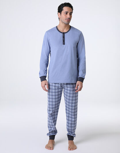 Pigiama Lungo Collo Serafino in Jersey, avio, , LOVABLE