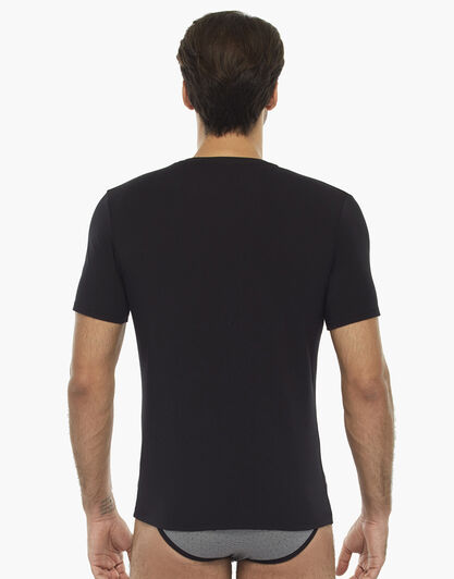 Maglia manica corta girocollo nero, in cotone modal , , LOVABLE
