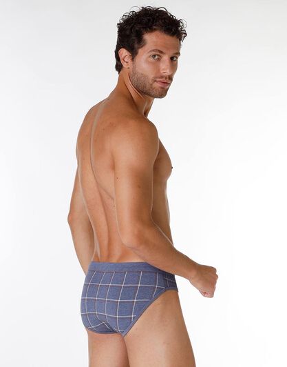 Slip uomo in cotone elasticizzato, blu melange con stampa check, , LOVABLE