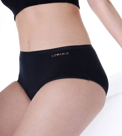 Slip midi assorbente lavabile in cotone elasticizzato, nero, , LOVABLE