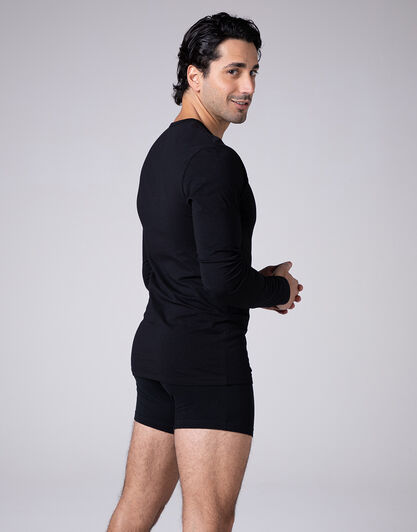 Maglia Manica Lunga scollo a V Cool Sensation in Stretch Cotton, nero, , LOVABLE