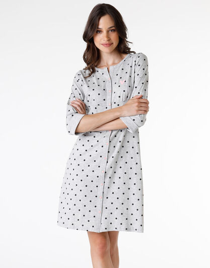 Camicia da notte in jersey di cotone e viscosa, grigio melange stampato, , LOVABLE