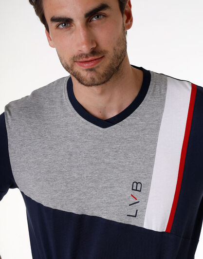Pigiama corto uomo in jersey di cotone, grigio melange e blu navy, , LOVABLE