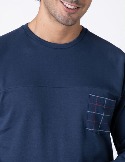 Pigiama Lungo Girocollo in Interlock, blu navy,  Pigiama Lungo Girocollo in Interlock, blu navy, , LOVABLE
