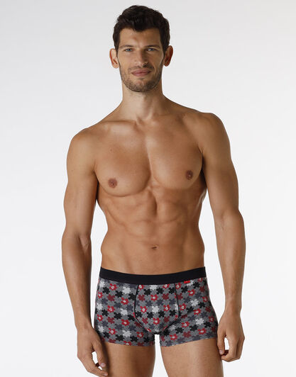 Boxer Printed Stretch Cotton Xmas, grigio melange scuro con stampa puzzle, , LOVABLE