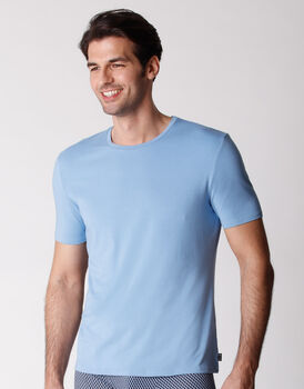 T-shirt scollo rotondo uomo in cotone modal, azzurro polvere, , LOVABLE
