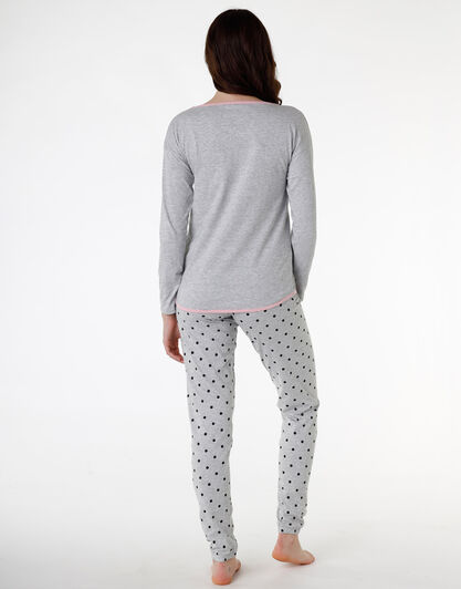 Pigiama donna lungo in jersey di cotone, grigio melange, , LOVABLE