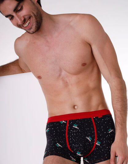 Boxer uomo in cotone elasticizzato, nero con stampa, , LOVABLE