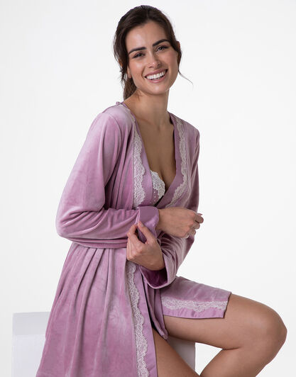 Vestaglia manica lunga in Ciniglia, rosa orchidea, , LOVABLE