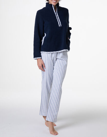 Homewear Chiuso con mezza Zip in Flanella e Pelliccetta, blu notte, , LOVABLE