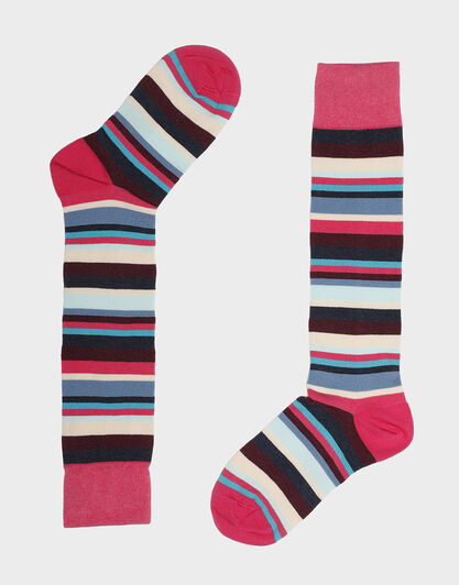 Calzini donna in cotone, a righe colorate fucsia, , LOVABLE