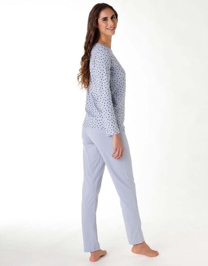 Pigiama donna lungo jersey 100% cotone, blu polvere, , LOVABLE